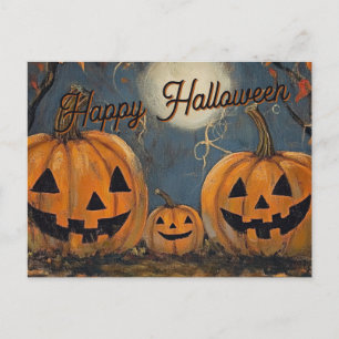 Cartão Postal Feliz Halloween Brilho da Abóbora Jack O' Lantern