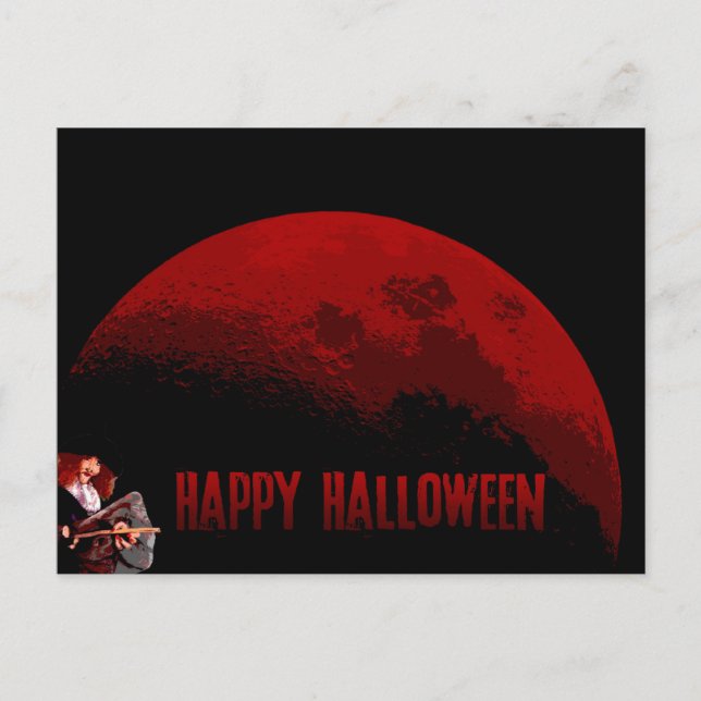 Cartão Postal Feliz Halloween - Bruxa e Lua - Cartão-postal (Frente)
