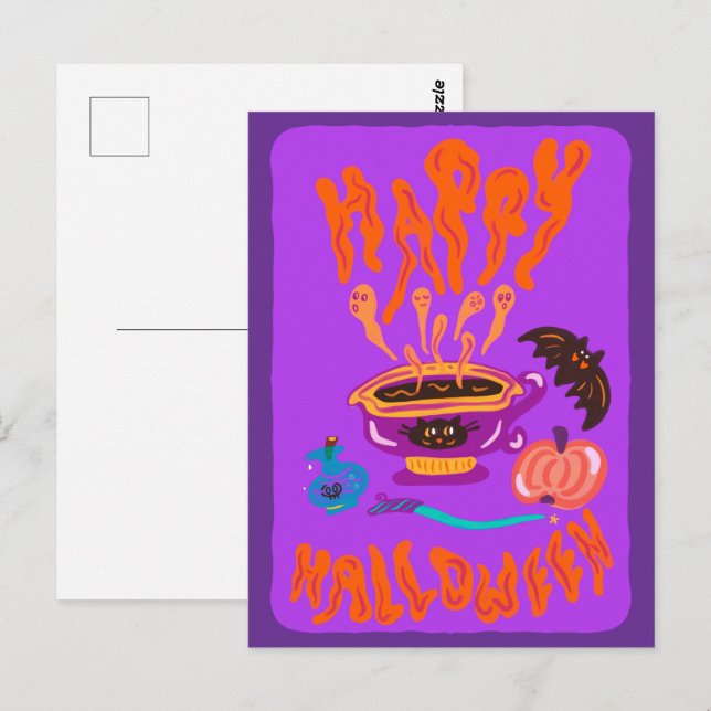 Cartão Postal Feliz Halloween Cat Lover taça de café (Frente/Verso)