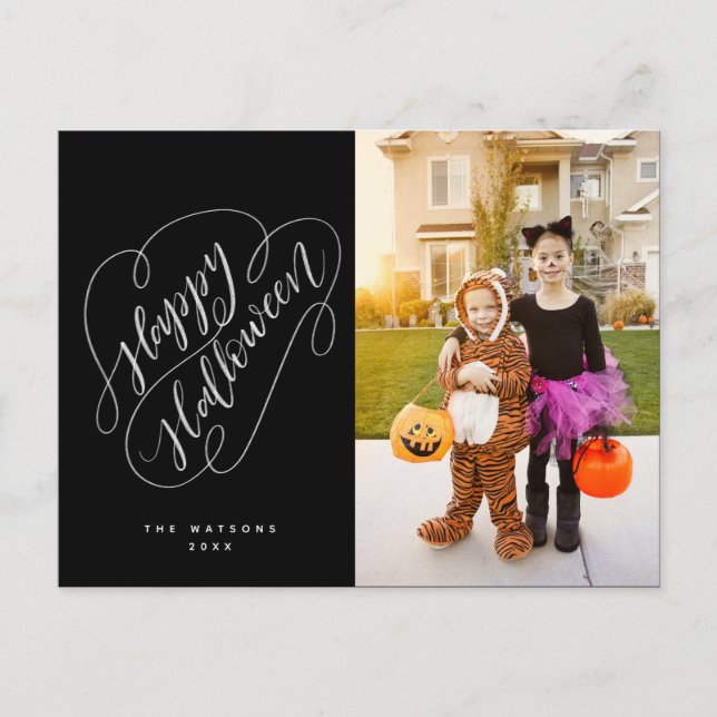 Cartão Postal Feliz Halloween Chic Handlettered Photo Black (Frente)