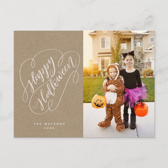 Cartão Postal Feliz Halloween Chic Handlettered Photo Rustic (Frente)