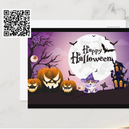 Cartão Postal Feliz Halloween Corgi Witch