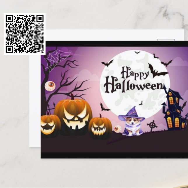 Cartão Postal Feliz Halloween Corgi Witch (Criador carregado)