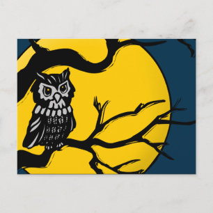 Cartão Postal feliz halloween : coruja da meia-noite :