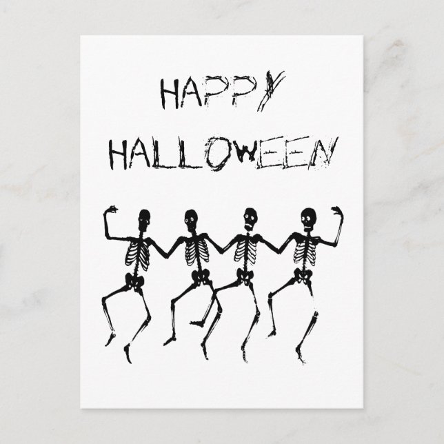 Cartão Postal Feliz Halloween Dancing Skeletons (Frente)