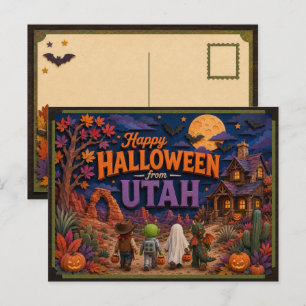 Cartão Postal Feliz Halloween das Crianças de Utah