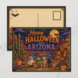 Cartão Postal Feliz Halloween das Crianças do Arizona