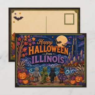Cartão Postal Feliz Halloween de Illinois Kids
