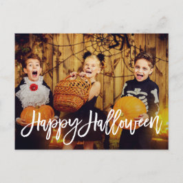 Cartão Postal Feliz Halloween do Script Branco Moderno