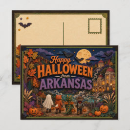 Cartão Postal Feliz Halloween dos Garotos de Arkansas
