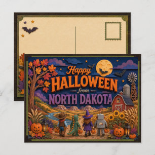 Cartão Postal Feliz Halloween dos Meninos de North Dakota