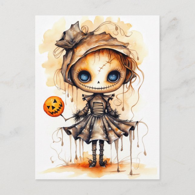 Cartão Postal Feliz Halloween Eerie Pumpkin Girl (Frente)