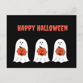 Cartão Postal Feliz Halloween Fantasmas com Jack-o-Lanterns