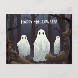 Cartão Postal Feliz Halloween Fantasmas em uma Floresta