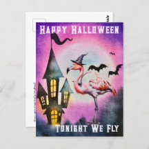 Feliz Halloween Flamingo Bats Haunted Castle