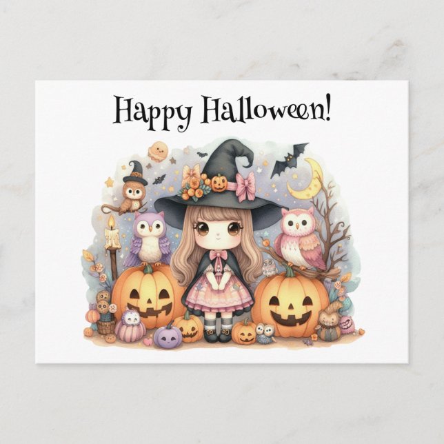 Cartão Postal Feliz Halloween Kawaii (Frente)
