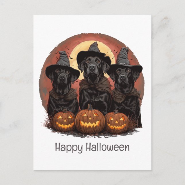 Cartão Postal Feliz Halloween Labrador Cachorros de Rebanho (Frente)