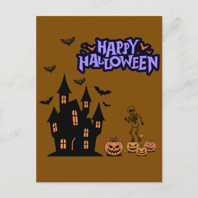Cartão Postal Feliz Halloween marrom (Frente)