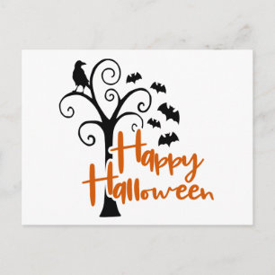 Cartão Postal Feliz Halloween Morcegos de Árvore Morta Corvo Pre