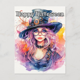 Cartão Postal Feliz Halloween - Nerdy Witch Illustration