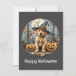 Cartão Postal Feliz Halloween Ouro de bruxa