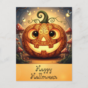 Cartão Postal Feliz Halloween Outubro Laranja Pumpkin
