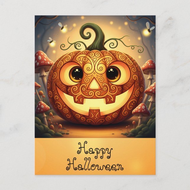 Cartão Postal Feliz Halloween Outubro Laranja Pumpkin (Frente)