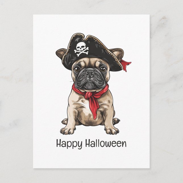 Cartão Postal Feliz Halloween Pirate Buldogue Francês (Frente)
