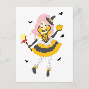 Cartão Postal Feliz Halloween Pumpkin Girl