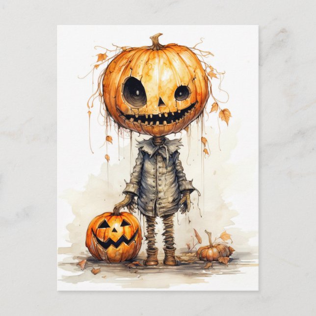 Cartão Postal Feliz Halloween Pumpkin Sassustrow Art (Frente)