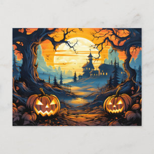 Cartão Postal Feliz Halloween Pumpkins brilhante