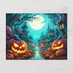 Cartão Postal Feliz Halloween Pumpkins brilhante