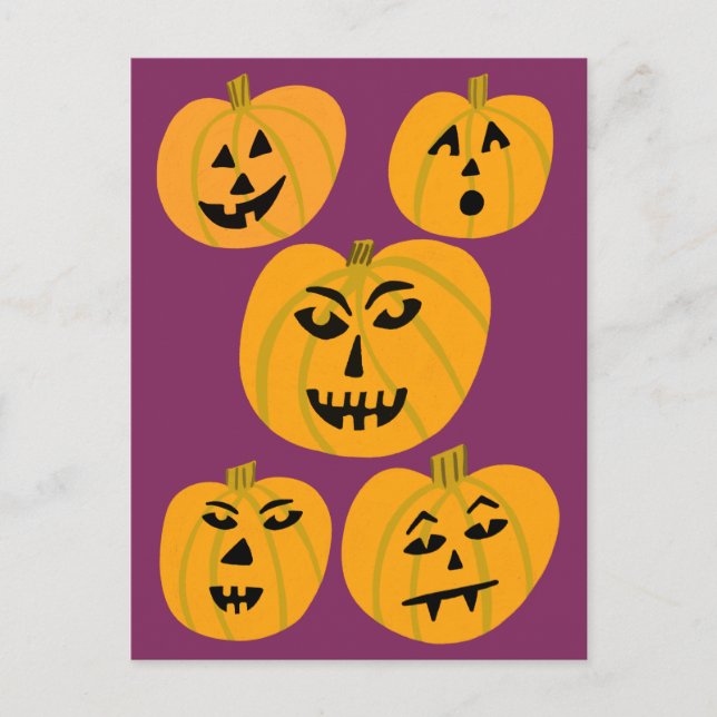 Cartão Postal FELIZ HALLOWEEN Pumpkins Jack-O-Lanternas (Frente)