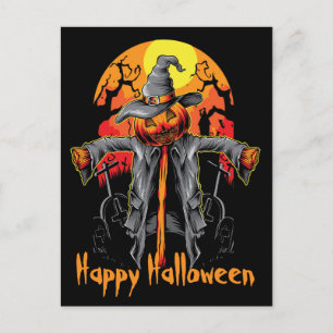 Cartão Postal Feliz Halloween Scarecrow