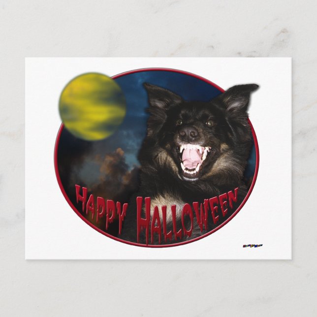 Cartão Postal Feliz Halloween Scary Wolf (Frente)