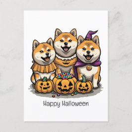 Cartão Postal Feliz Halloween Shiba Inu Dogs