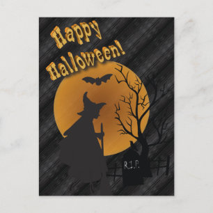 Cartão Postal Feliz Halloween Silhouette Witette