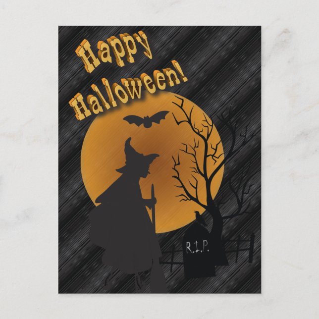 Cartão Postal Feliz Halloween Silhouette Witette (Frente)