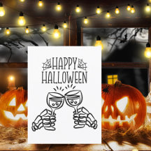 Feliz Halloween Skeleton Wine Toast Modern Elegn