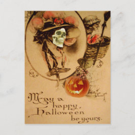 Cartão Postal Feliz Halloween Skull Zombie Morto Jack O Lanterna