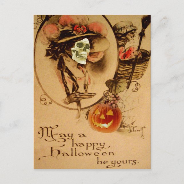 Cartão Postal Feliz Halloween Skull Zombie Morto Jack O Lanterna (Frente)