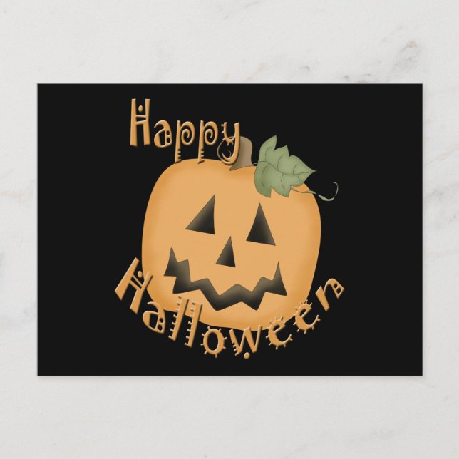 Cartão Postal Feliz Halloween sorrindo Jack O'Lantern (Frente)