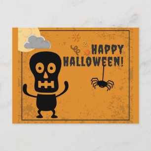 Cartão Postal Feliz Halloween Spookey Skeleton Spider