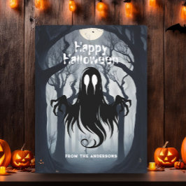 Cartão Postal Feliz Halloween Spooky Ghost Haunted Forest