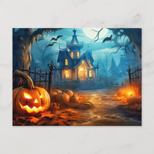 Cartão Postal Feliz Halloween Spooky Mansão Assombrada