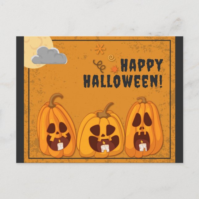 Cartão Postal Feliz Halloween Spooky Pumpkins (Frente)