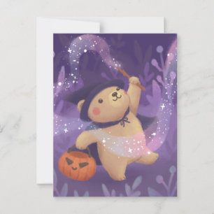 Cartão Postal Feliz Halloween: Ursinho a Bruxa