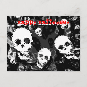 Cartão postal 'Feliz Halloween' vermelho b&W Skull