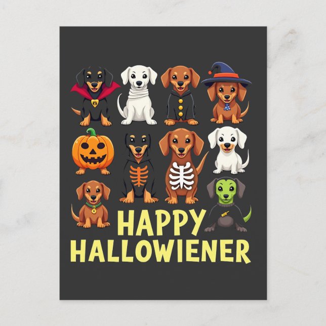 Cartão Postal Feliz Hallowiener Spooky Halloween Dog Weiner (Frente)