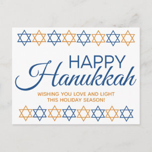 Cartão Postal Feliz Hannukah Star de David Blue Dourado